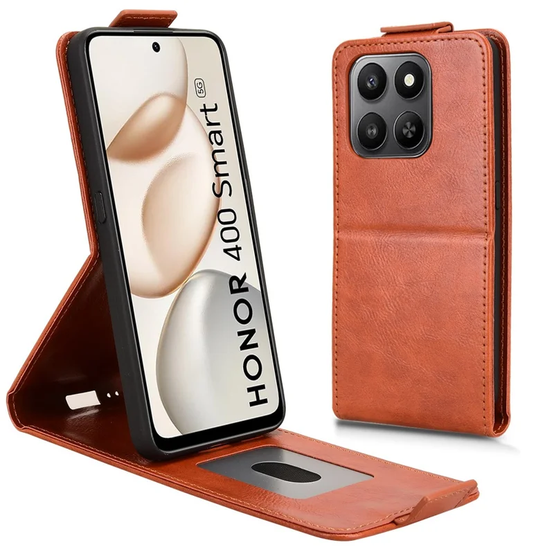 For Honor 400 Smart Stand Case Magnetic Clasp Vertical Flip Leather Phone Cover with Card Holder - Orange