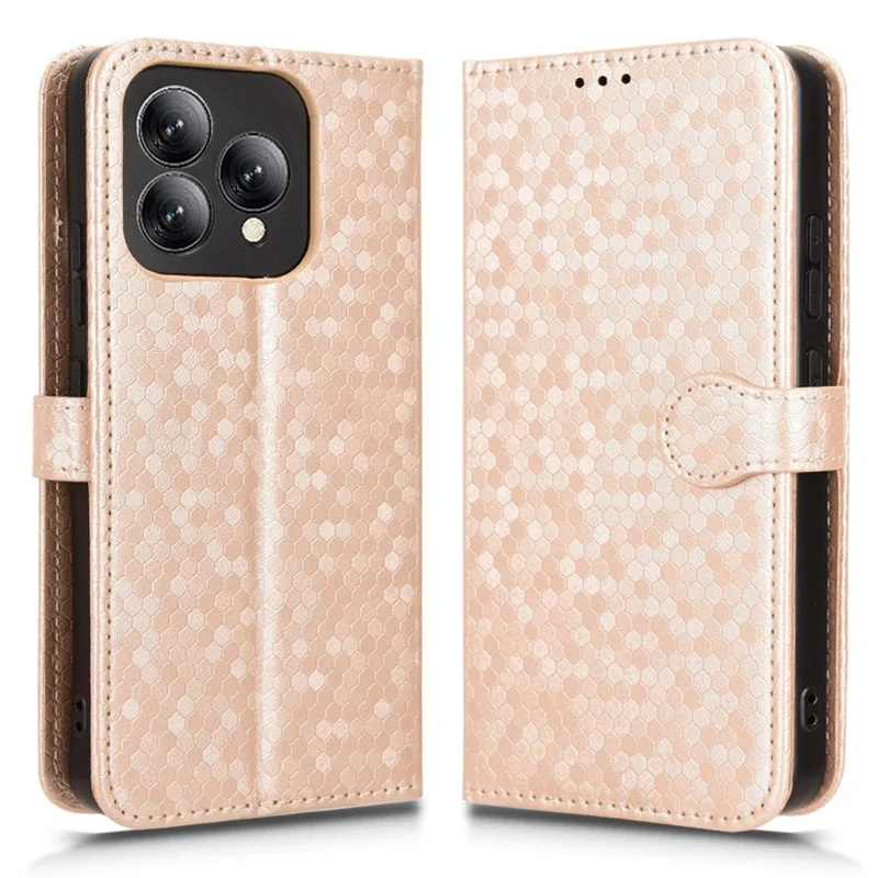 For Cubot A40 Wallet Case Dot Pattern Imprint PU Leather Phone Cover with Wrist Strap - Rose Gold