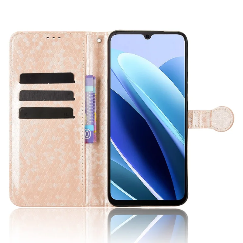 For Cubot A40 Wallet Case Dot Pattern Imprint PU Leather Phone Cover with Wrist Strap - Rose Gold