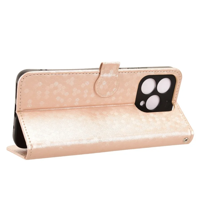 For Cubot A40 Wallet Case Dot Pattern Imprint PU Leather Phone Cover with Wrist Strap - Rose Gold