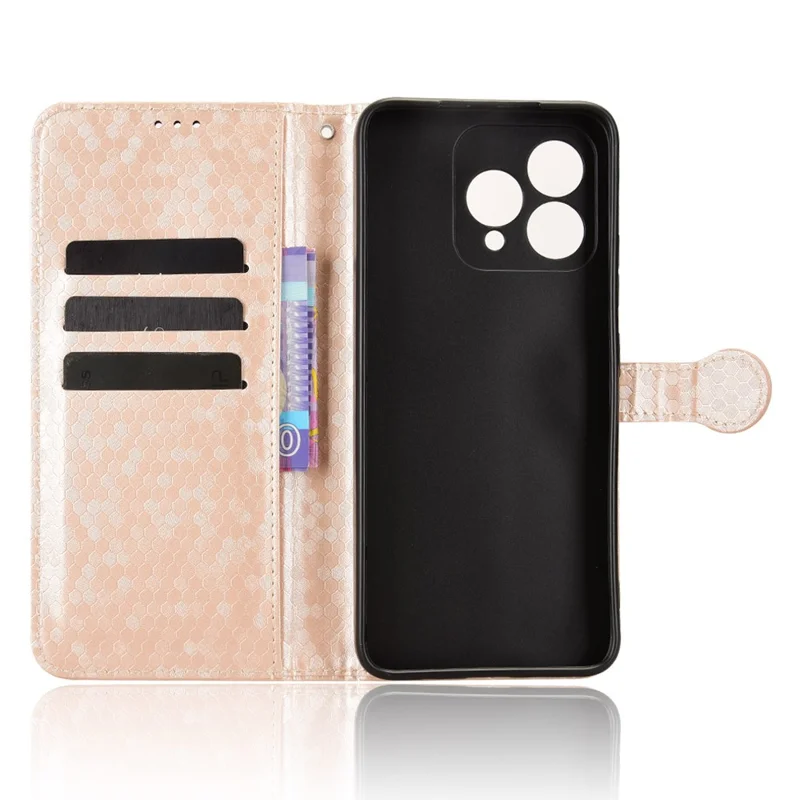For Cubot A40 Wallet Case Dot Pattern Imprint PU Leather Phone Cover with Wrist Strap - Rose Gold