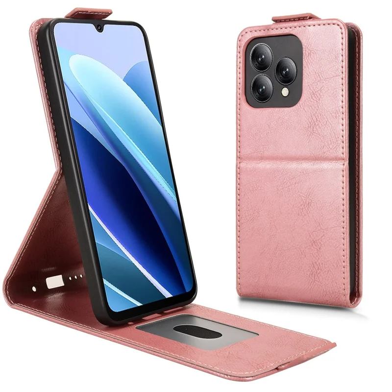 For Cubot A40 Stand Case Magnetic Clasp Vertical Flip Leather Phone Cover with Card Holder - Rose Gold