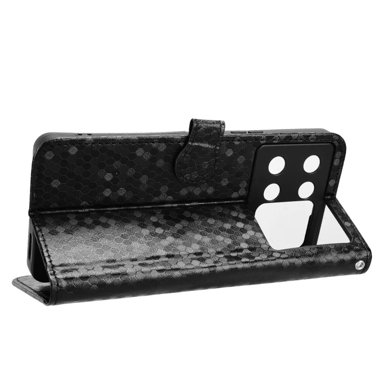 For Cubot P90 Wallet Case Dot Pattern Imprint PU Leather Phone Cover with Wrist Strap - Black