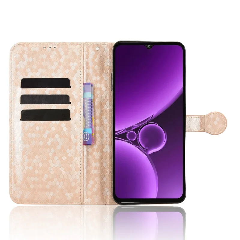 For Oukitel C59 Pro  /  C59 Wallet Case Dot Pattern Imprint PU Leather Phone Cover with Wrist Strap - Rose Gold