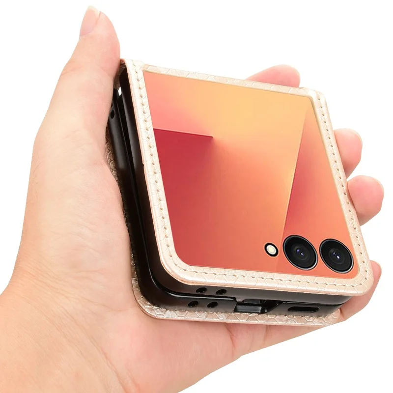 For Samsung Galaxy Z Flip7 5G Case with Card Slot Dot Pattern Imprint PC + PU Leather Phone Cover - Rose Gold