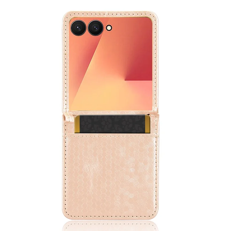 For Samsung Galaxy Z Flip7 5G Case with Card Slot Dot Pattern Imprint PC + PU Leather Phone Cover - Rose Gold