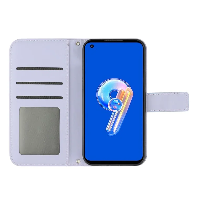 Pour Asus Zenfone 9 5G HT04 Sornille Impresté Cas Téléphone de Temps Signe Touch Antiscratch PU Couverture du Peutlet de Court - Violet Clair