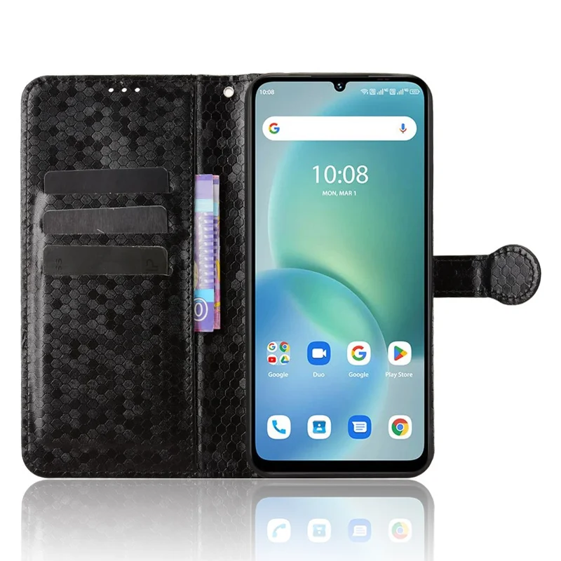 Funda tipo cartera para Umidigi G9x 4G / G100x 4G con patrón de puntos, cuero PU impreso, con correa de muñeca - Negro
