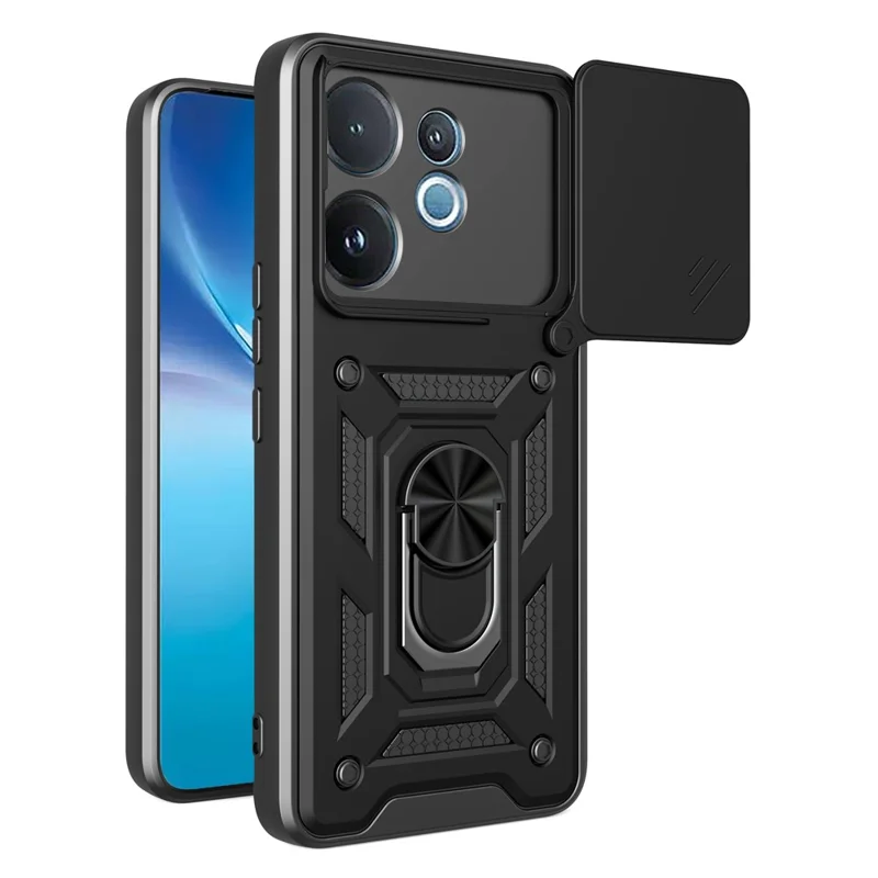 Чехол для vivo V60 5G с крышкой для камеры-слайдера, ПК + ТПУ, подставка, черный