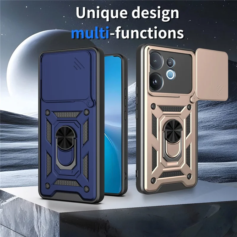 For vivo V60 5G Case with Slide Camera Lid PC + TPU Kickstand Phone Cover - Silver