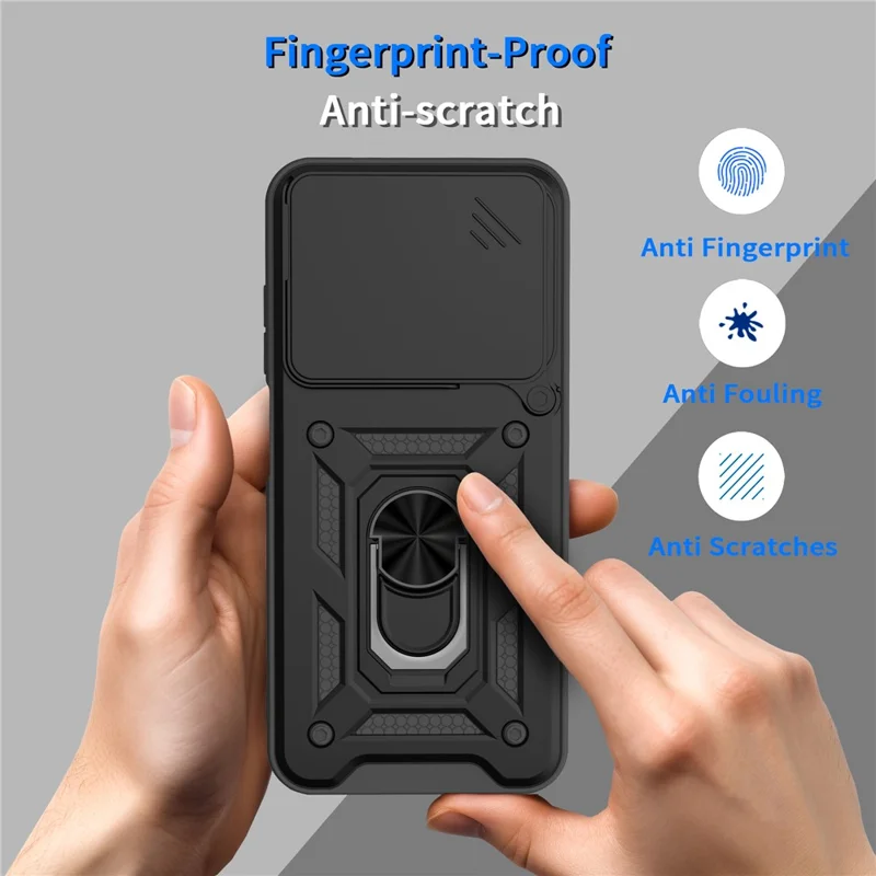 For vivo V60 5G Case with Slide Camera Lid PC + TPU Kickstand Phone Cover - Silver