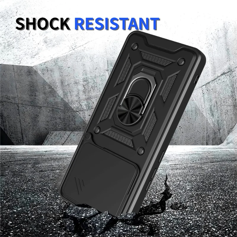 For vivo V60 5G Case with Slide Camera Lid PC + TPU Kickstand Phone Cover - Silver
