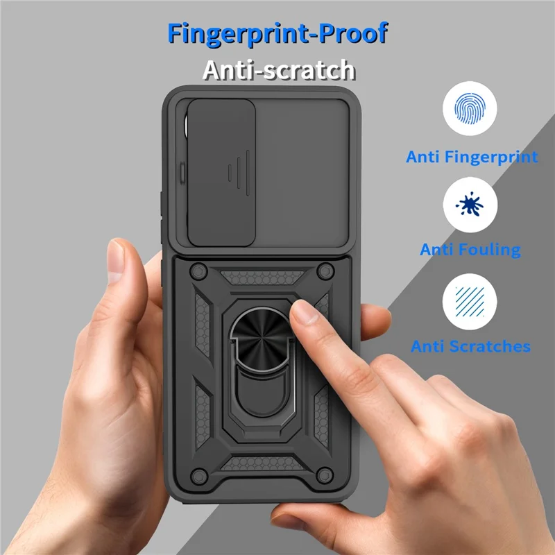 Vivo Y400 5G-Hülle mit Schiebe-Kameraabdeckung, PC + TPU-Ständer, Handyhülle - Schwarz