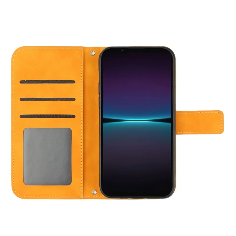 For Sony Xperia 1 IV 5G HT04 Sunflower Imprinted Drop-proof Stand Wallet Case Skin-touch PU Leather Phone Cover with Shoulder Strap - Yellow