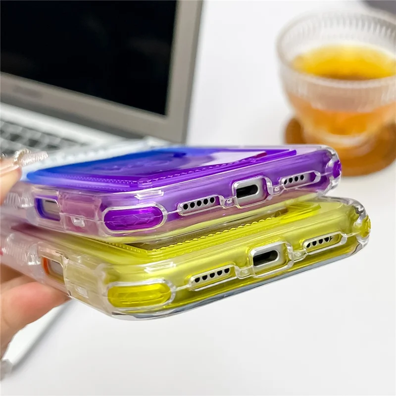 Чехол-держатель для карт iPhone 17 Pro Max с градиентным цветом PC + TPU противоударный задний чехол с пленкой для объектива - Синий / Фиолетовый