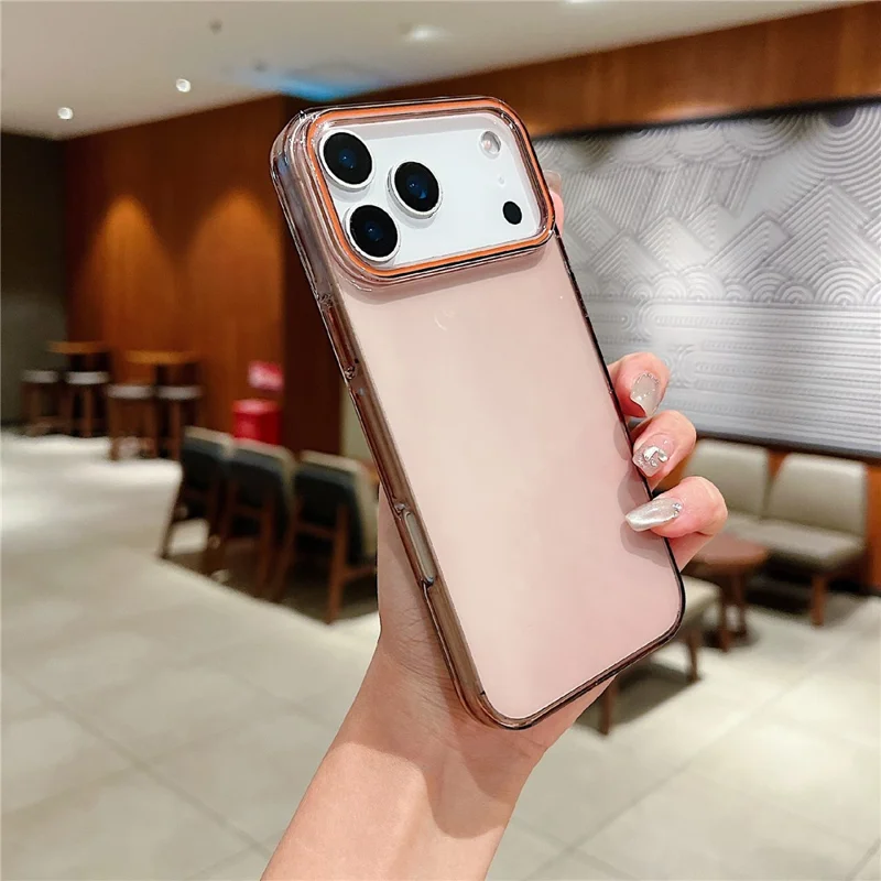 For iPhone 17 Pro Case TPU + PC Shockproof Phone Back Cover with Orange Camera Edge - Transparent Black