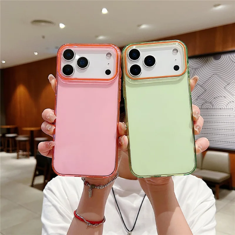 For iPhone 17 Pro Case TPU + PC Shockproof Phone Back Cover with Orange Camera Edge - Transparent Black