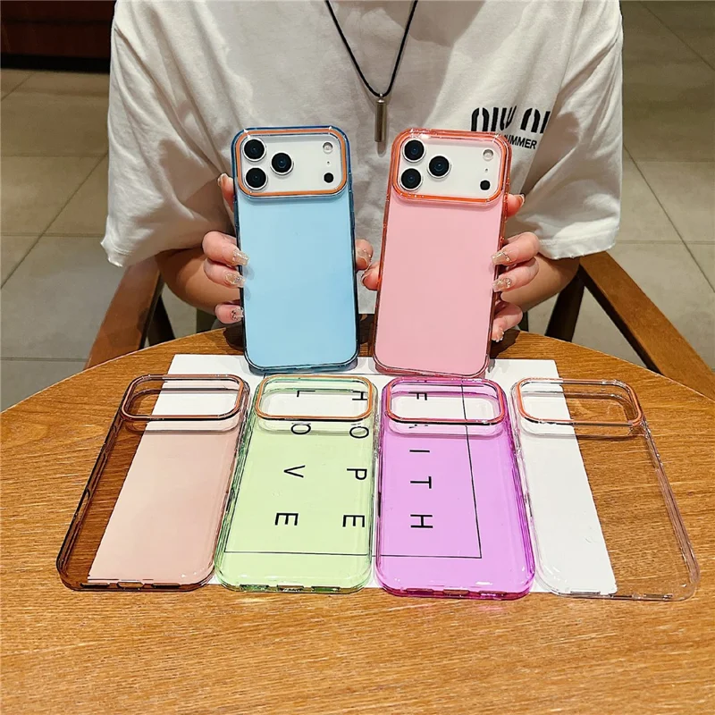 For iPhone 17 Pro Case TPU + PC Shockproof Phone Back Cover with Orange Camera Edge - Transparent Black