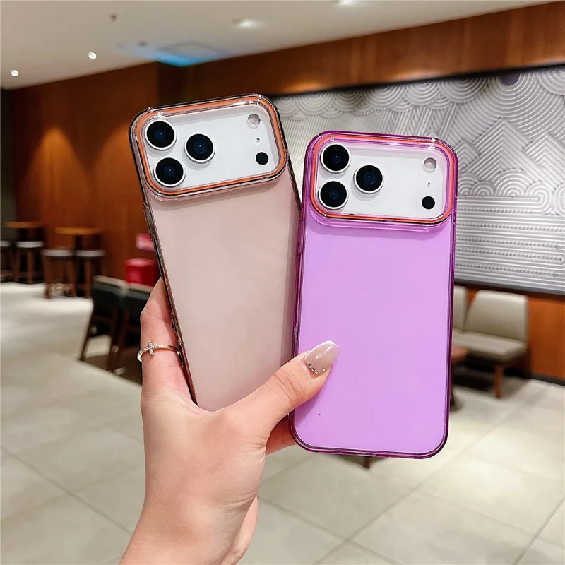 For iPhone 17 Pro Max Case TPU + PC Shockproof Phone Back Cover with Orange Camera Edge - Transparent Black