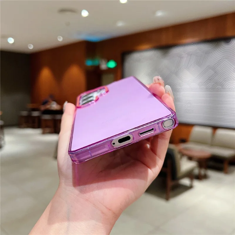 For Samsung Galaxy S25 Ultra Case TPU + PC Shockproof Phone Back Cover with Orange Camera Edge - Transparent Pink