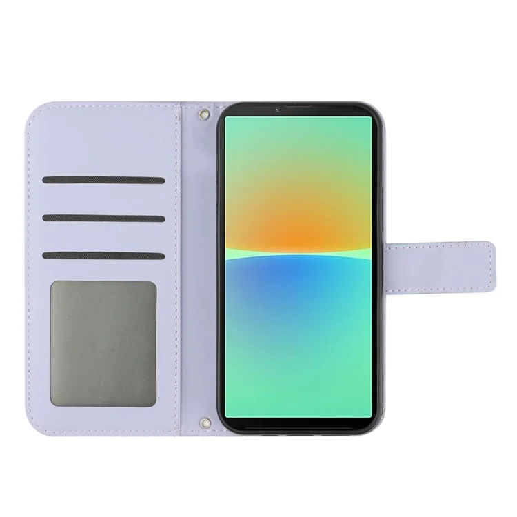 Para Sony Xperia 10 IV 5G HT04 Sunflower Impreso Touch Touch Stand PU Cubierta de Cuero Tpu Case de Teléfono TPU Con Correa Para el Hombro - Púrpura Ligera
