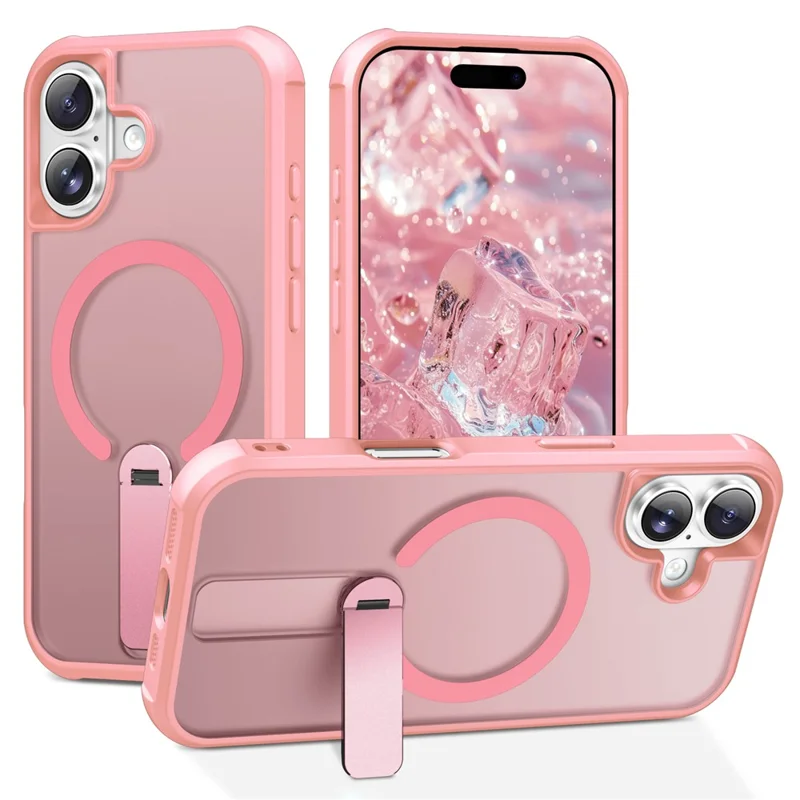 Coque compatible avec iPhone 17 avec support MagSafe, protection contre les chutes en TPU + PC - Rose