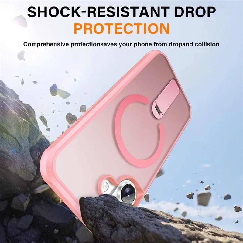 Coque compatible avec iPhone 17 avec support MagSafe, protection contre les chutes en TPU + PC - Rose