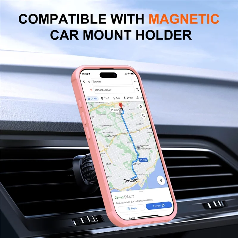 Coque compatible avec iPhone 17 avec support MagSafe, protection contre les chutes en TPU + PC - Rose