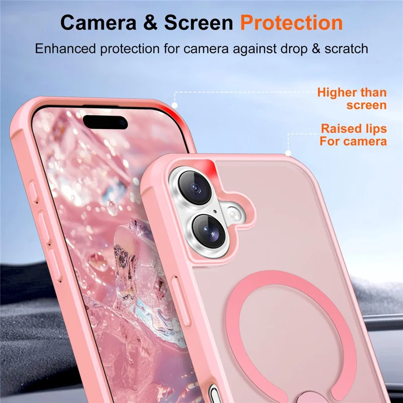 Coque compatible avec iPhone 17 avec support MagSafe, protection contre les chutes en TPU + PC - Rose