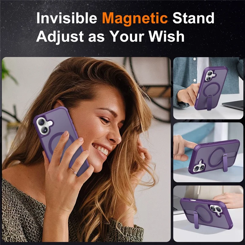 For iPhone 17 Case Compatible with MagSafe Kickstand TPU + PC Drop Protection Phone Cover - Purple