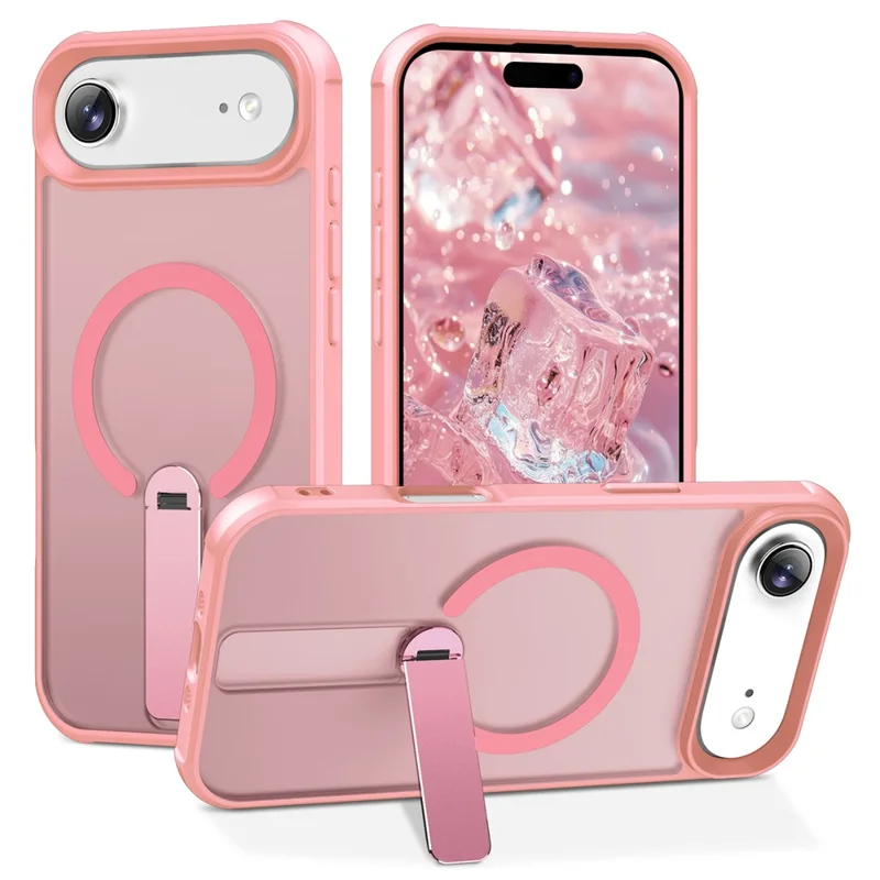 Étui Air Compatible iPhone 17 avec MagSafe Béquille TPU + Coque de Protection Antichoc en PC - Rose
