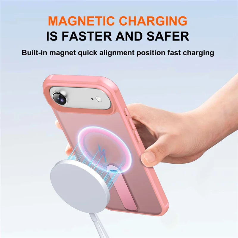 Étui Air Compatible iPhone 17 avec MagSafe Béquille TPU + Coque de Protection Antichoc en PC - Rose