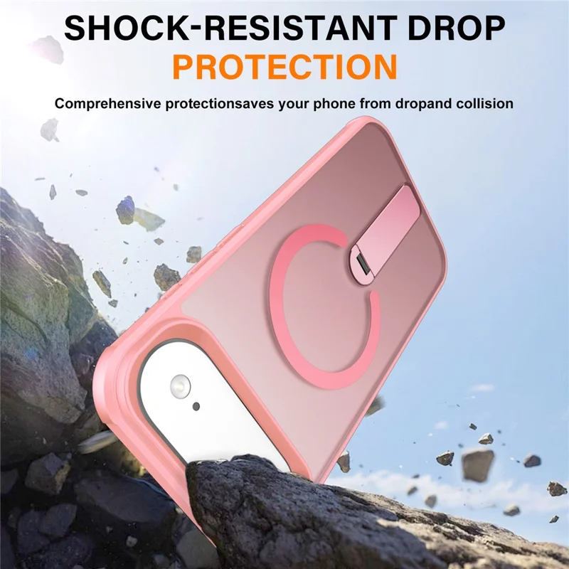 Étui Air Compatible iPhone 17 avec MagSafe Béquille TPU + Coque de Protection Antichoc en PC - Rose