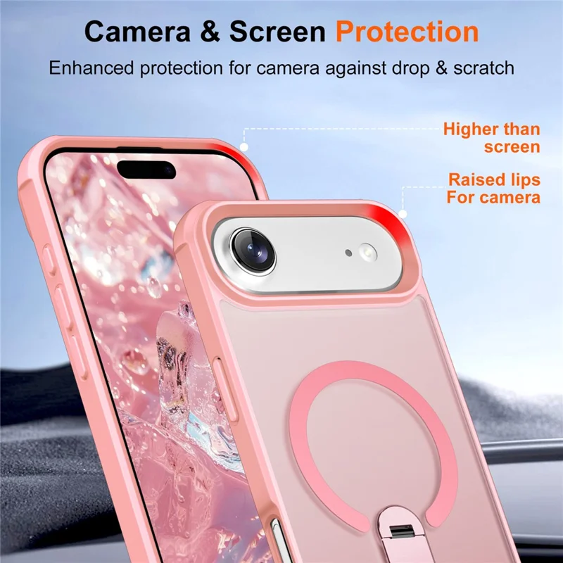 Étui Air Compatible iPhone 17 avec MagSafe Béquille TPU + Coque de Protection Antichoc en PC - Rose