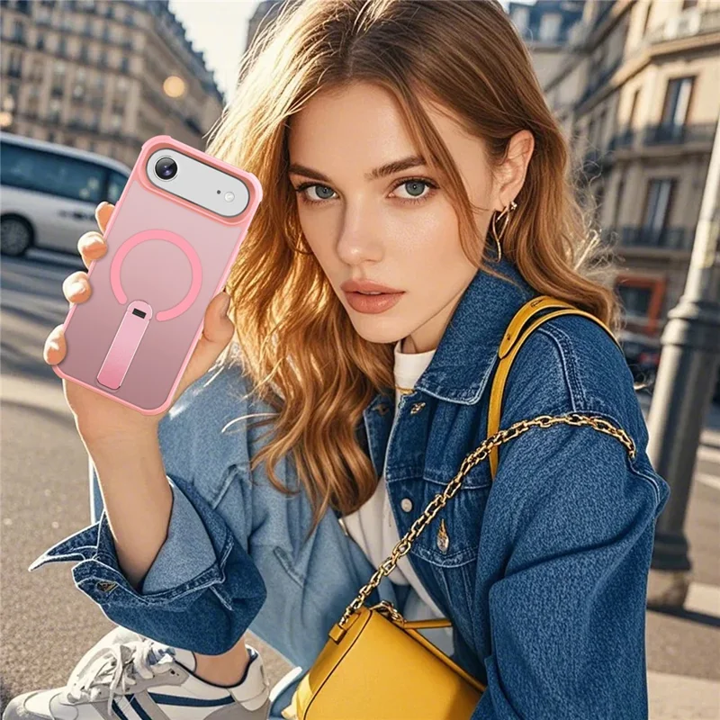 Étui Air Compatible iPhone 17 avec MagSafe Béquille TPU + Coque de Protection Antichoc en PC - Rose