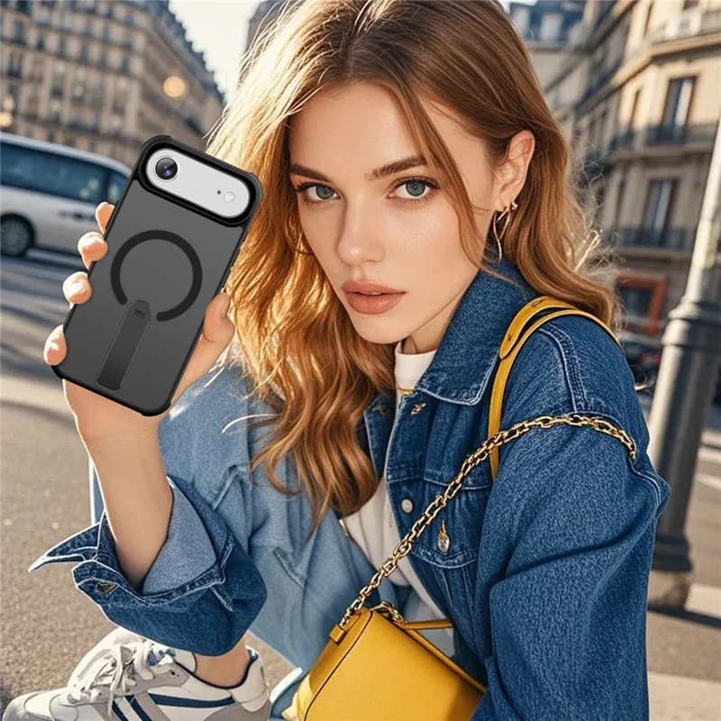 For iPhone Air Case Compatible with MagSafe Kickstand TPU + PC Drop Protection Phone Cover - Black