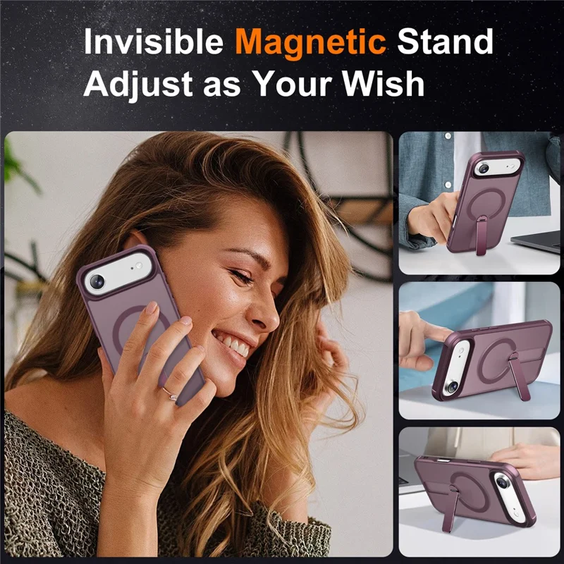 For iPhone Air Case Compatible with MagSafe Kickstand TPU + PC Drop Protection Phone Cover - Wine Red