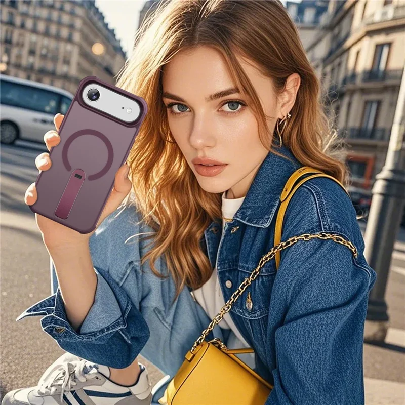 For iPhone Air Case Compatible with MagSafe Kickstand TPU + PC Drop Protection Phone Cover - Wine Red