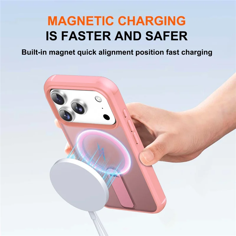 Funda para iPhone 17 Pro compatible con MagSafe, con soporte, de TPU + PC, protección contra caídas - Rosa