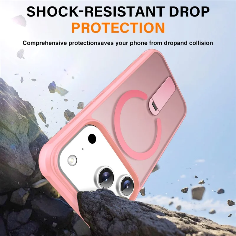 Funda para iPhone 17 Pro compatible con MagSafe, con soporte, de TPU + PC, protección contra caídas - Rosa