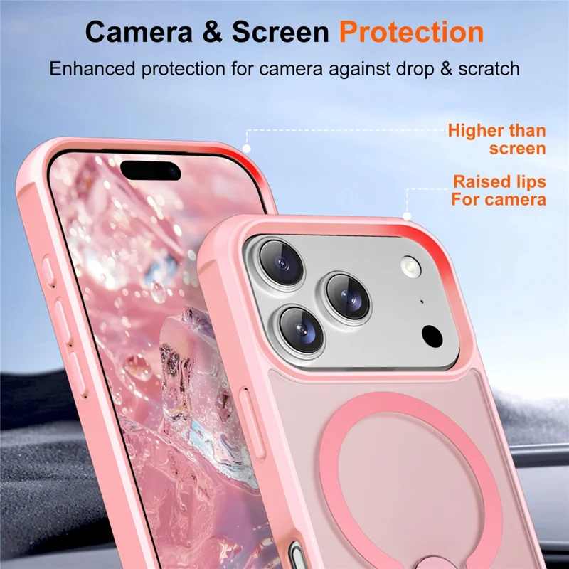 Funda para iPhone 17 Pro compatible con MagSafe, con soporte, de TPU + PC, protección contra caídas - Rosa