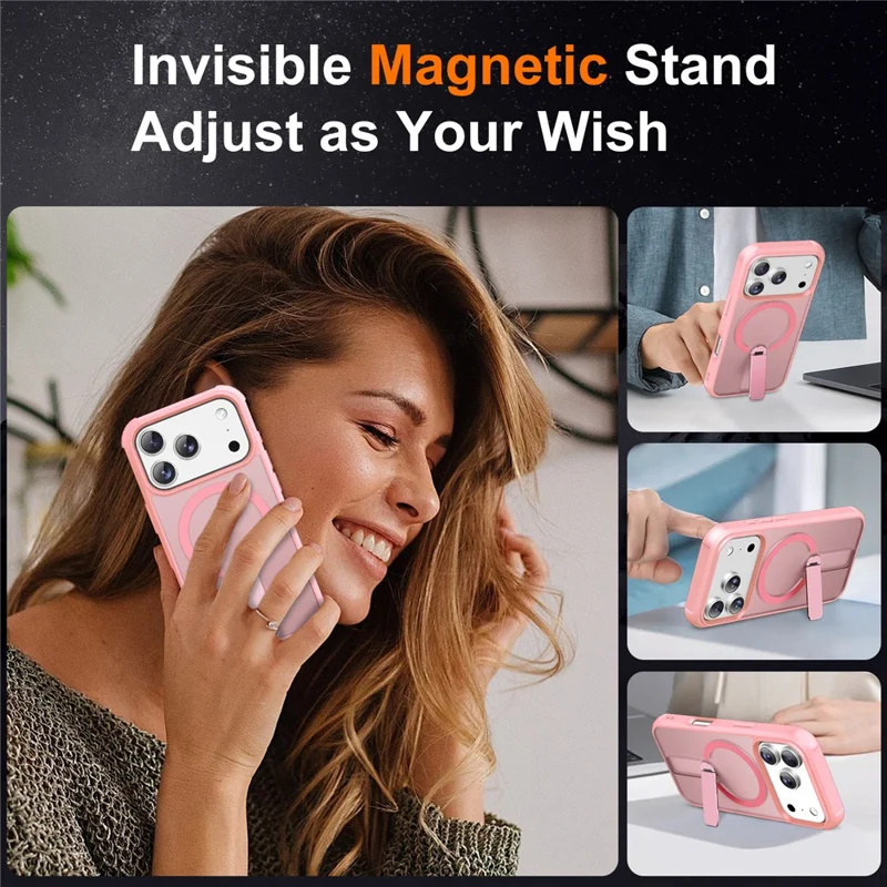 Capa para iPhone 17 Pro Max Compatível com MagSafe Suporte Kickstand TPU + Proteção Contra Quedas PC - Rosa