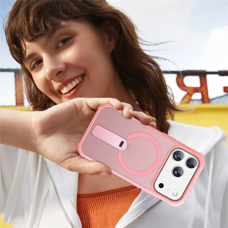 Capa para iPhone 17 Pro Max Compatível com MagSafe Suporte Kickstand TPU + Proteção Contra Quedas PC - Rosa