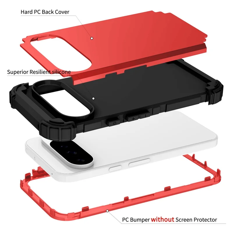 For Google Pixel 10 / 10 Pro Case Shockproof PC + TPU Phone Back Cover - Red