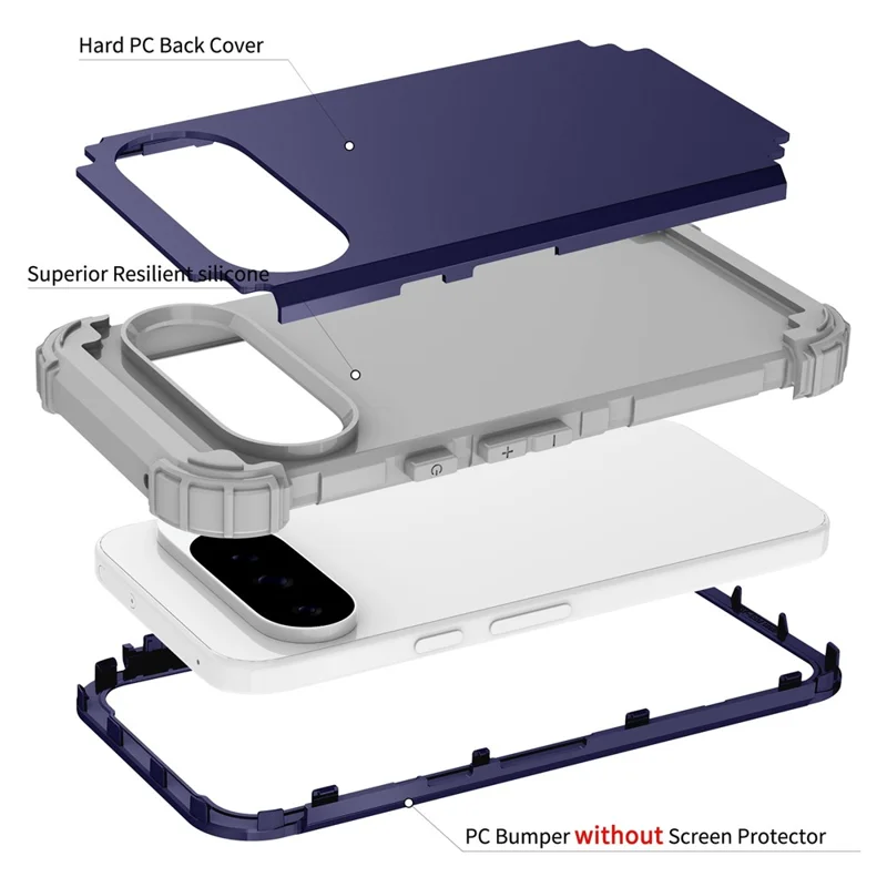 For Google Pixel 10 Pro XL Case Shockproof PC + TPU Phone Back Cover - Navy Blue