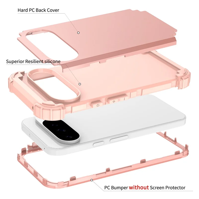 For Google Pixel 10 Pro XL Case Shockproof PC + TPU Phone Back Cover - Rose Gold