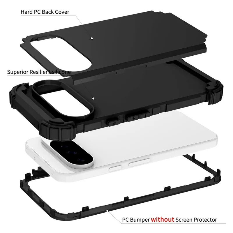 For Google Pixel 10 Pro XL Case Shockproof PC + TPU Phone Back Cover - Black