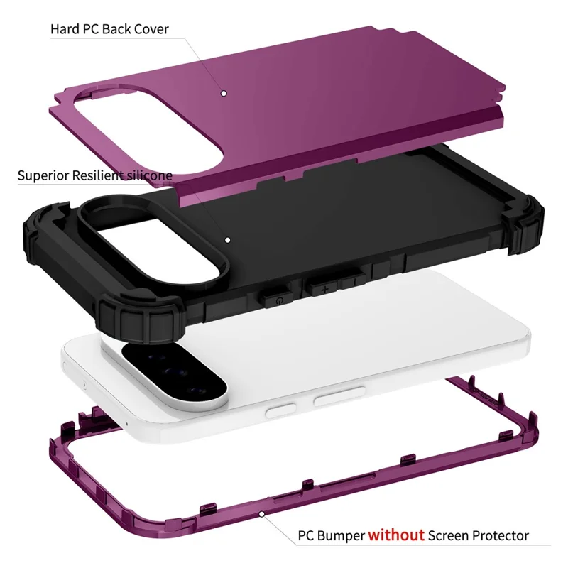 For Google Pixel 10 Pro XL Case Shockproof PC + TPU Phone Back Cover - Purple