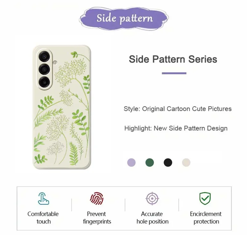 For Samsung Galaxy A17 5G / A17 4G Case Leaves Pattern Printing Straight Edge TPU Phone Back Cover - Green