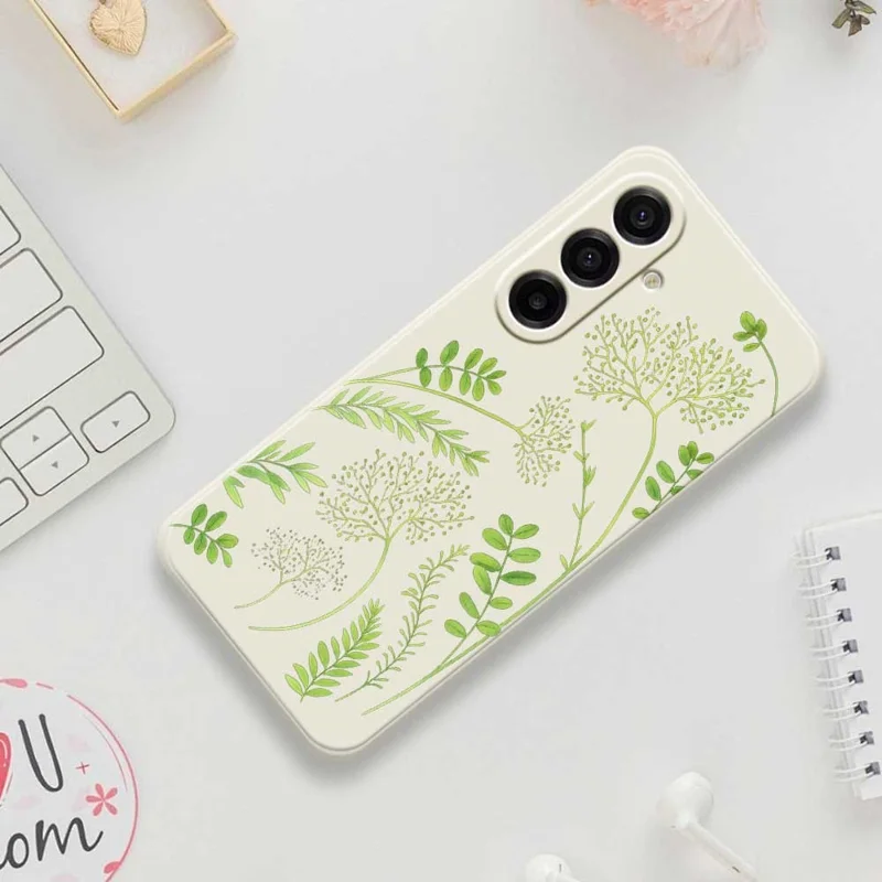 For Samsung Galaxy A17 5G / A17 4G Case Leaves Pattern Printing Straight Edge TPU Phone Back Cover - Green